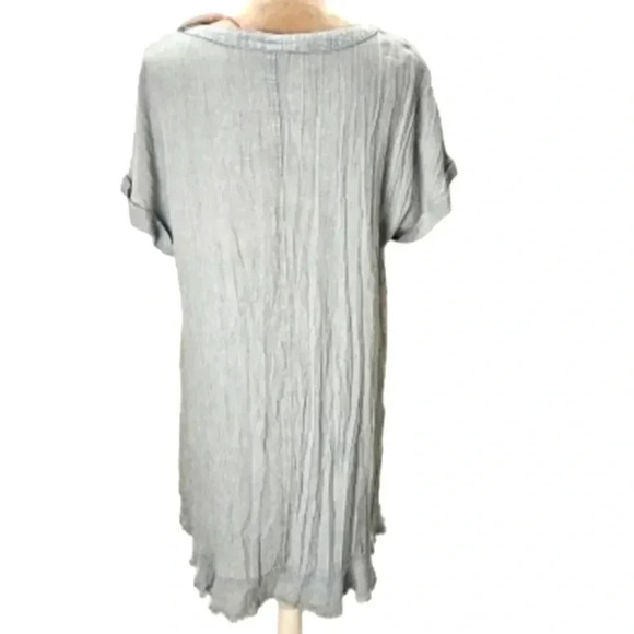 Umgee Blue Chambray Boho Short Sleeve Dress Faux Pockets - Picture 3 of 7